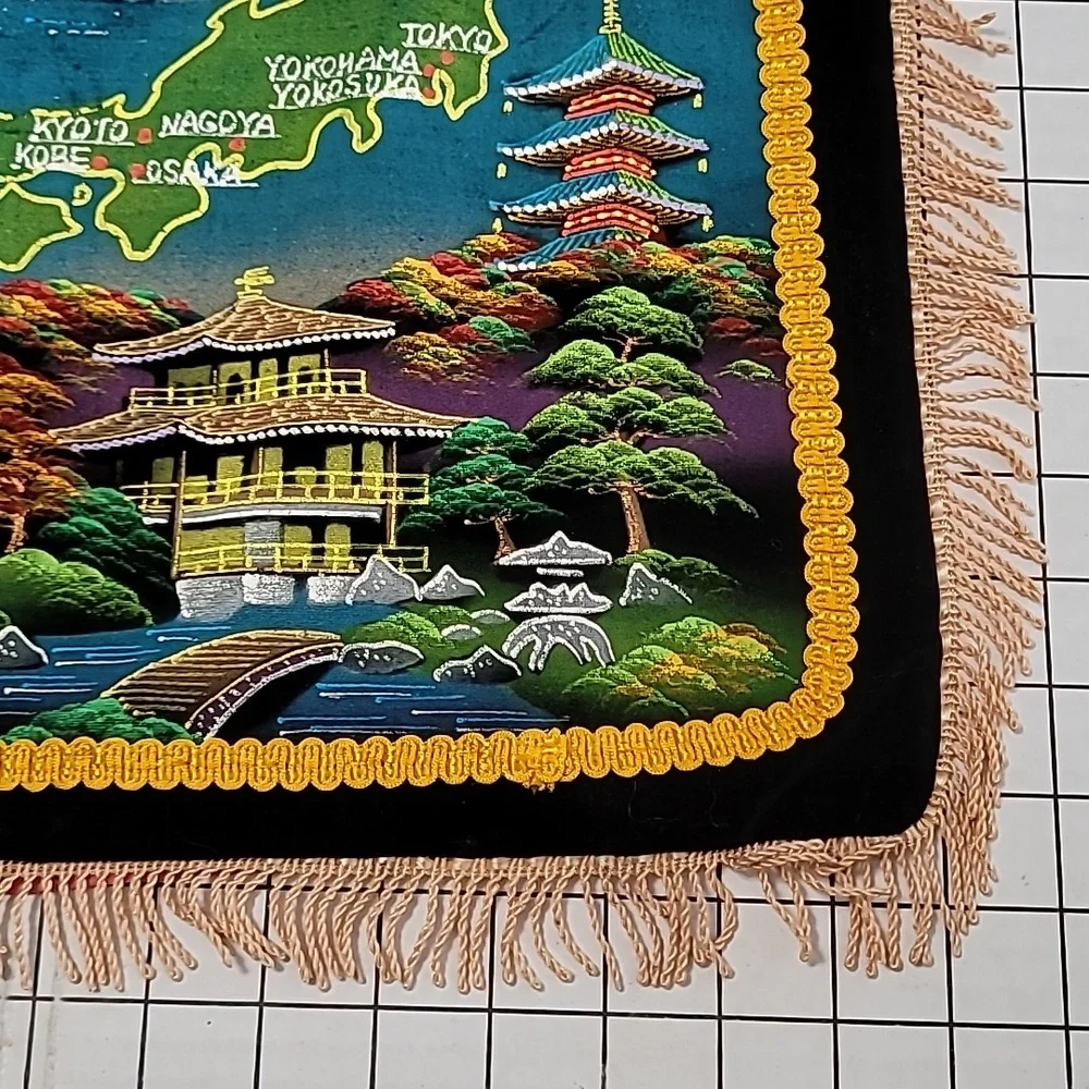 Vintage Asian Japanese Black‎ Velvet Hand Painted PILLOWCASE SHAM #2